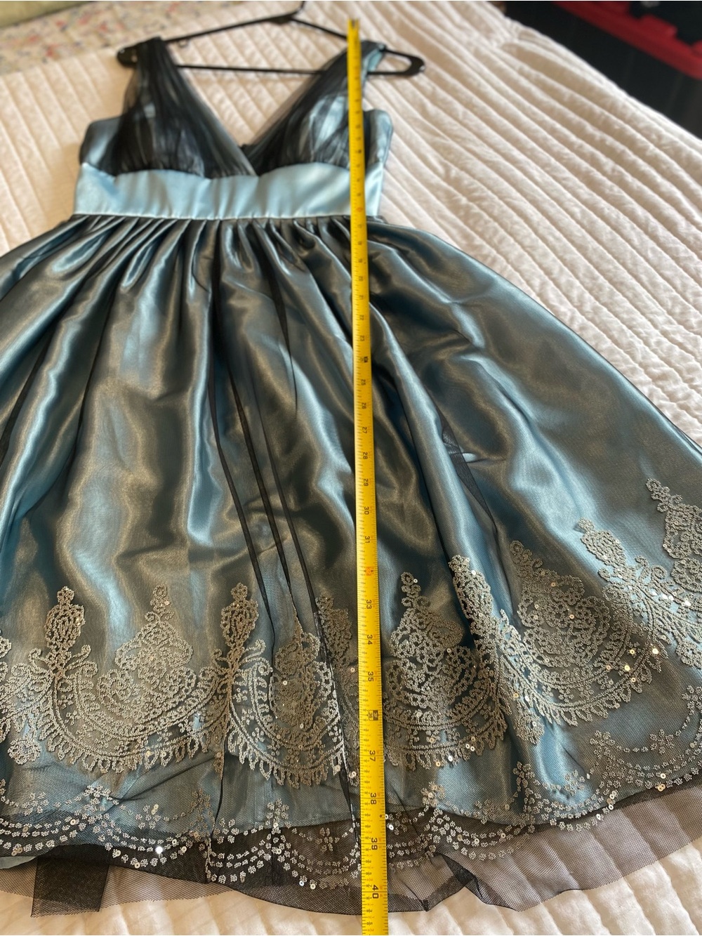 David's Bridal Blue Satin & Black Tulle Girls' Formal Dress - Picture 5 of 10